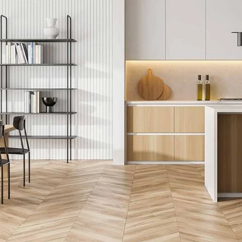 beautiful herringbone patterned hardwood floors in modern kitchen | Serving Northern Colorado | 970-352-7251 |